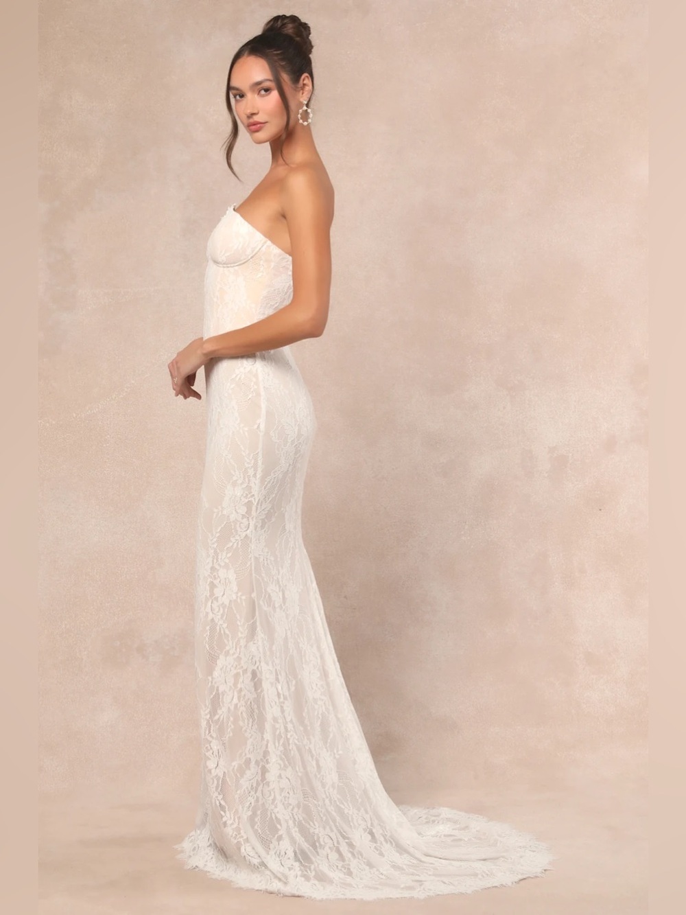Valeria White Lace Strapless Bustier Maxi Dress